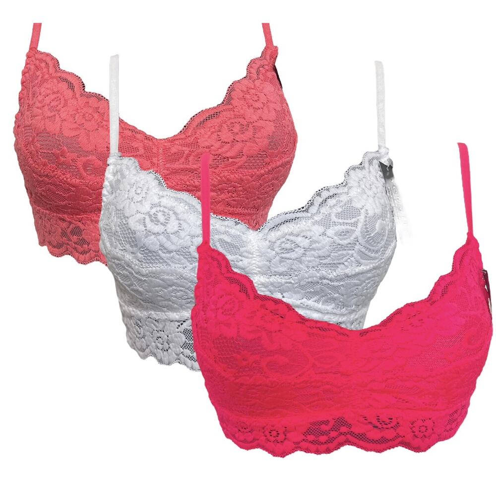 3 Floral Lace Unpadded Bralette Top Sheer Crop Wireless Lingerie sleepwear SMALL